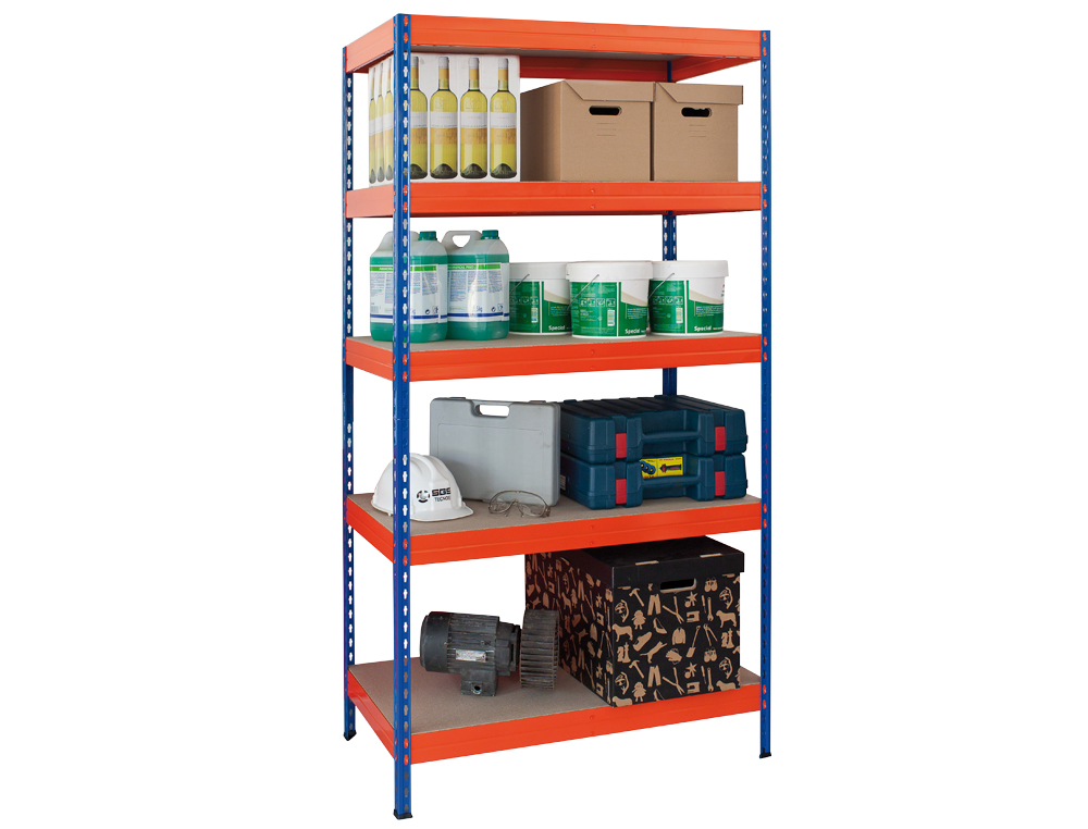 ÉTAGÈRE MÉTALLIQUE AR 5 TABLETTES SUPPORTE 200KG/TABLETTE 180X90X40CM COLORIS BLEU/ORANGE