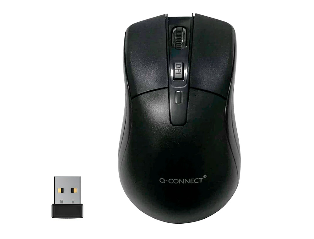 SOURIS Q-CONNECT SANS FIL  OPTIQUE 1000DPI 4 BOUTONS MOLETTE MOUVEMENT HORIZONTAL VERTICAL USB COLORIS NOIR