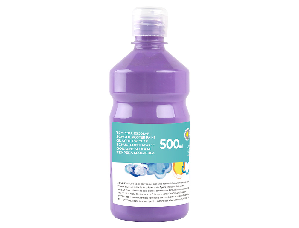 GOUACHE SCOLAIRE LIDERPAPEL LIQUIDE LAVABLE FERMETURE SCURIT BRILLANTE COLORIS LILAS FLACON 500ML