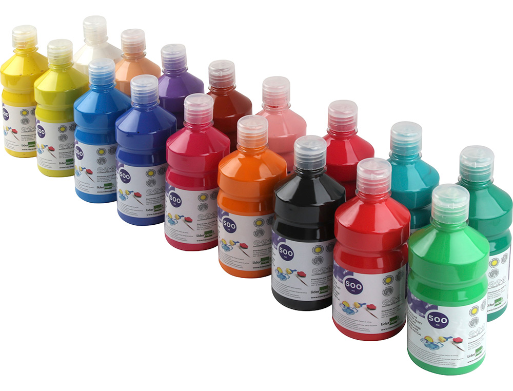 GOUACHE SCOLAIRE LIDERPAPEL LIQUIDE LAVABLE FERMETURE SÉCURITÉ BRILLANTE COLORIS LILAS FLACON 500ML