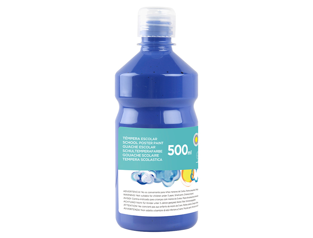 GOUACHE SCOLAIRE LIDERPAPEL LIQUIDE LAVABLE FERMETURE SCURIT BRILLANTE COLORIS BLEU MARINE FLACON 500ML