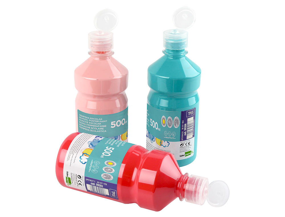 GOUACHE SCOLAIRE LIDERPAPEL LIQUIDE LAVABLE FERMETURE SCURIT BRILLANTE COLORIS BLEU MARINE FLACON 500ML