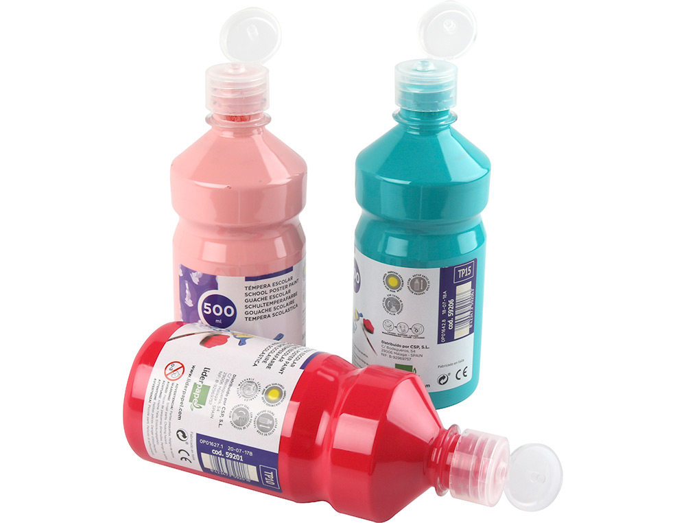 GOUACHE SCOLAIRE LIDERPAPEL LIQUIDE LAVABLE FERMETURE SÉCURITÉ BRILLANTE COLORIS BLEU FLACON 500ML