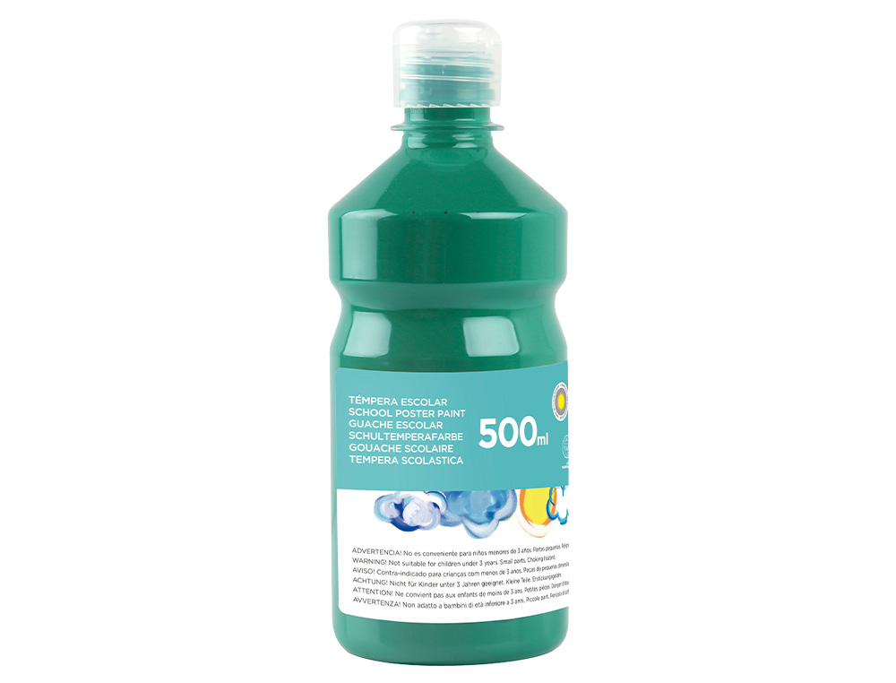 GOUACHE SCOLAIRE LIDERPAPEL LIQUIDE LAVABLE FERMETURE SÉCURITÉ BRILLANTE COLORIS VERT FONCÉ FLACON 500ML