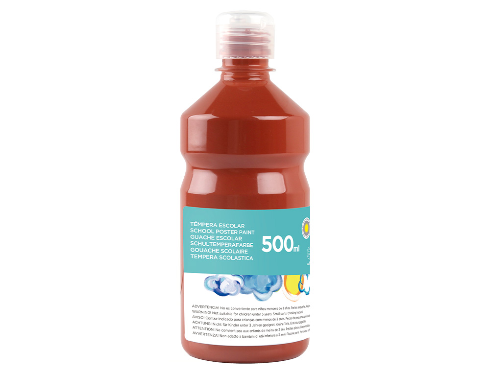 GOUACHE SCOLAIRE LIDERPAPEL LIQUIDE LAVABLE FERMETURE SCURIT BRILLANTE COLORIS MARRON FLACON 500ML