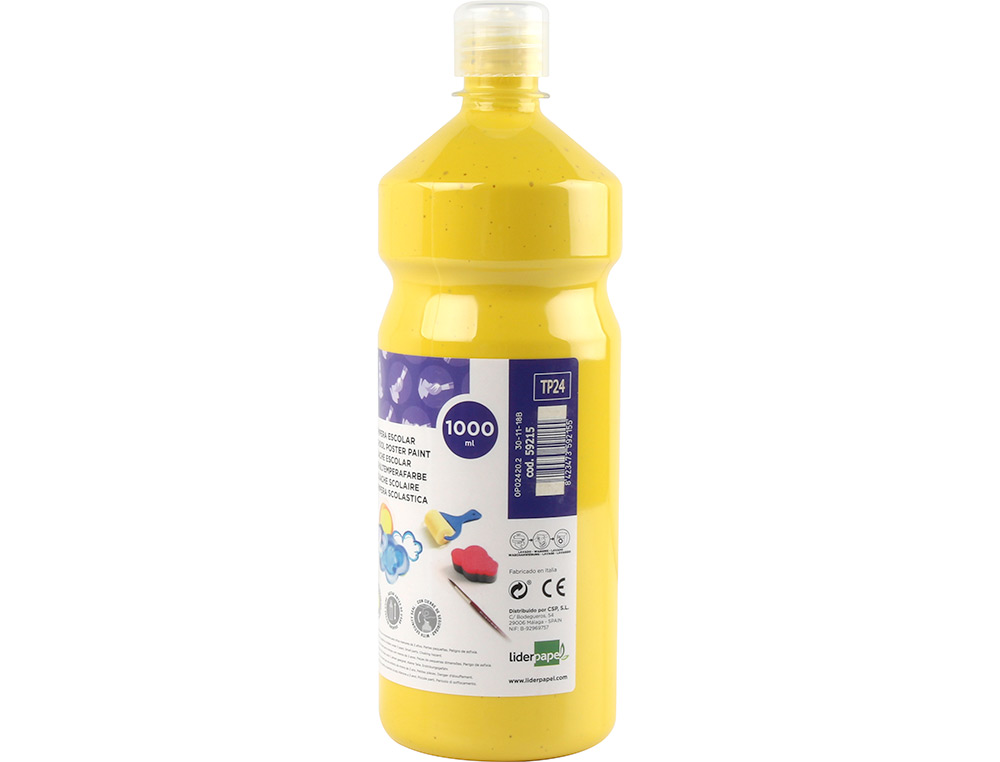 GOUACHE SCOLAIRE LIDERPAPEL LIQUIDE LAVABLE FERMETURE SCURIT BRILLANTE COLORIS JAUNE FLACON 1000ML