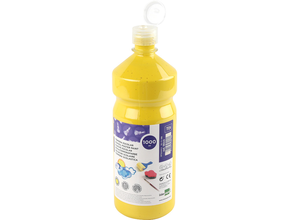 GOUACHE SCOLAIRE LIDERPAPEL LIQUIDE LAVABLE FERMETURE SCURIT BRILLANTE COLORIS JAUNE FLACON 1000ML