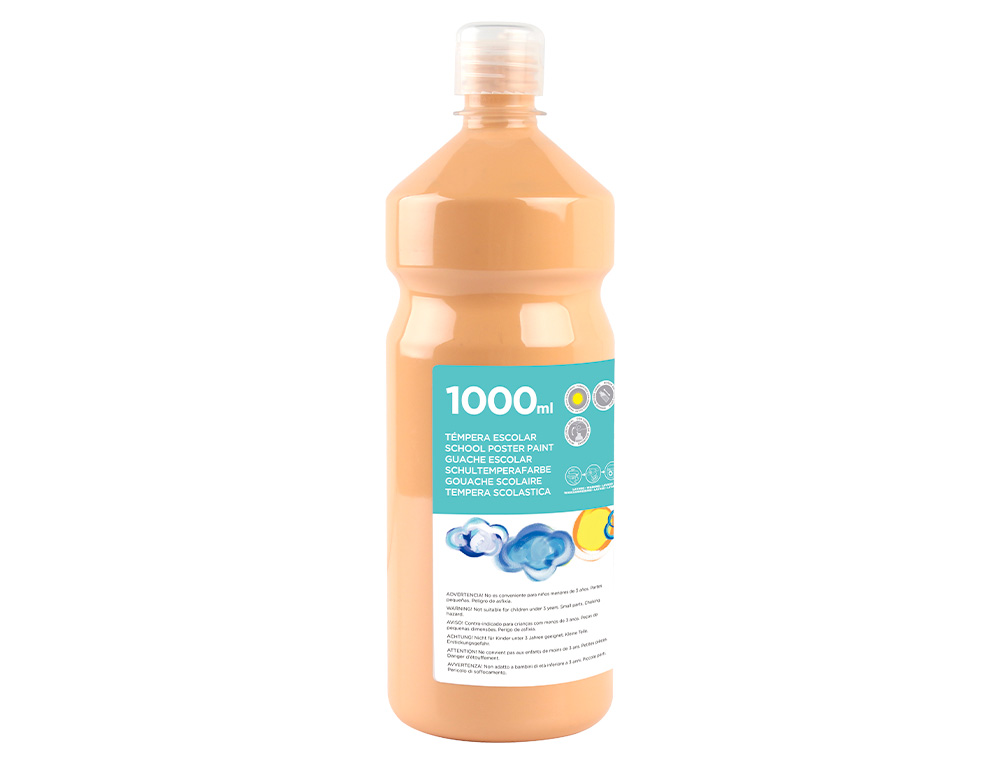 GOUACHE SCOLAIRE LIDERPAPEL LIQUIDE LAVABLE FERMETURE SCURIT BRILLANTE COLORIS CHAIR FLACON 1000ML