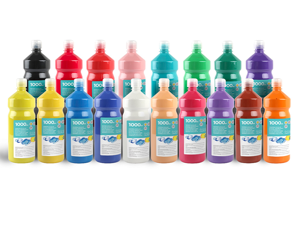 GOUACHE SCOLAIRE LIDERPAPEL LIQUIDE LAVABLE FERMETURE SCURIT BRILLANTE COLORIS BLEU MARINE FLACON 1000ML