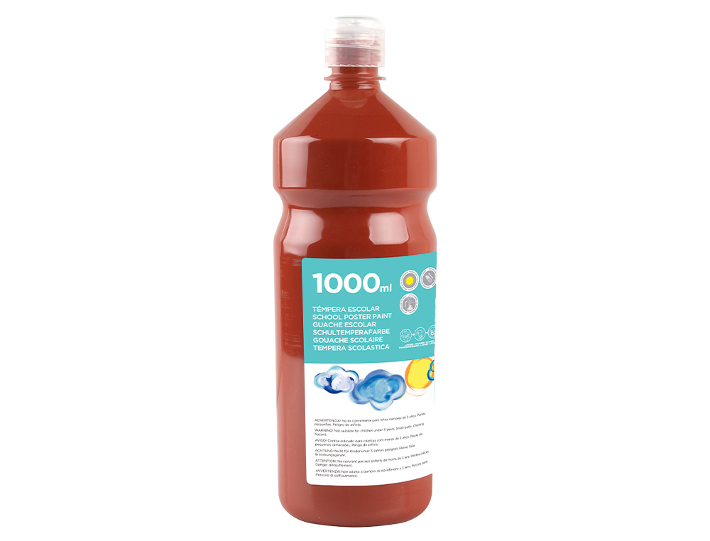 GOUACHE SCOLAIRE LIDERPAPEL LIQUIDE LAVABLE FERMETURE SÉCURITÉ BRILLANTE COLORIS MARRON FLACON 1000ML
