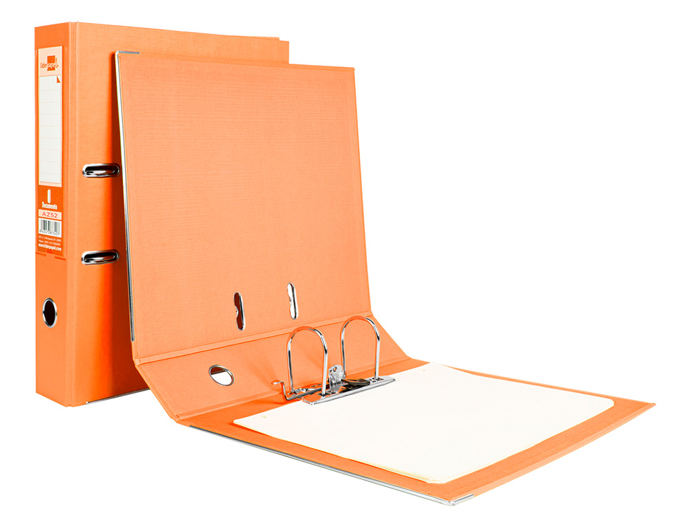 CLASSEUR LEVIER LIDERPAPEL DOCUMENTA A4+ CARTON REMBORDE DOS 75MM RADO METALLIQUE      COLORIS ORANGE