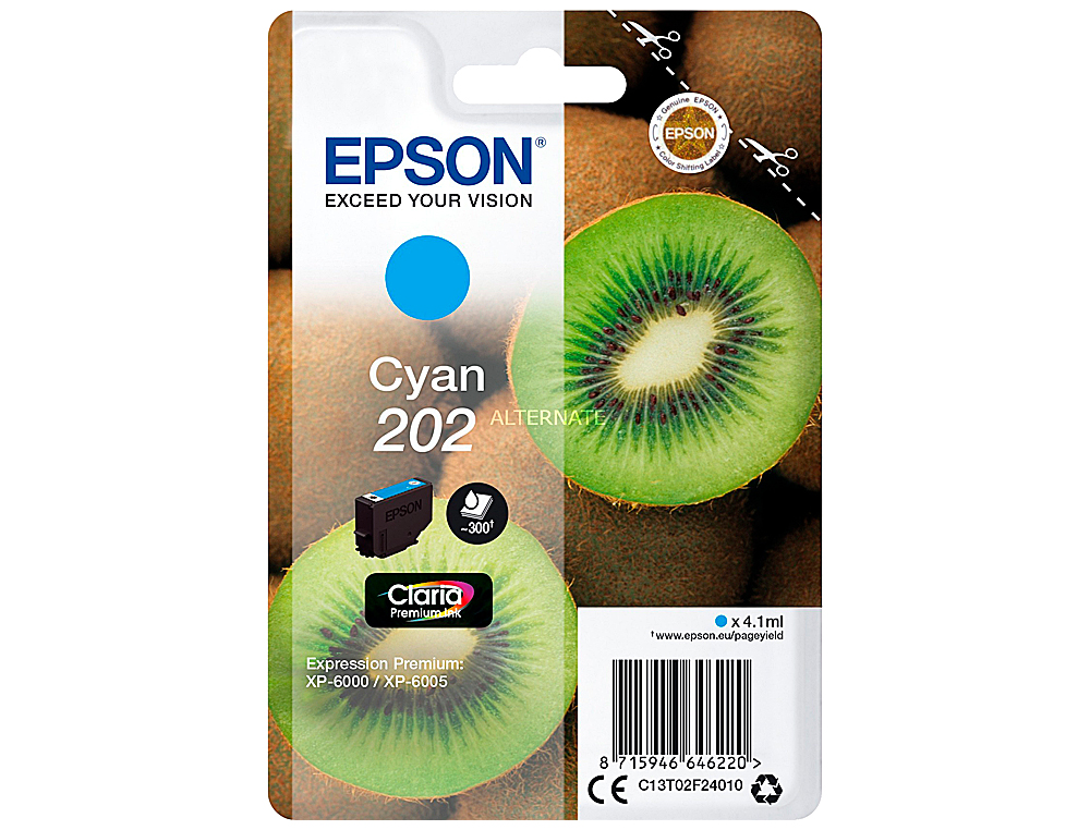 CARTOUCHE EPSON JET D'ENCRE 202 COULEUR CYAN 300P