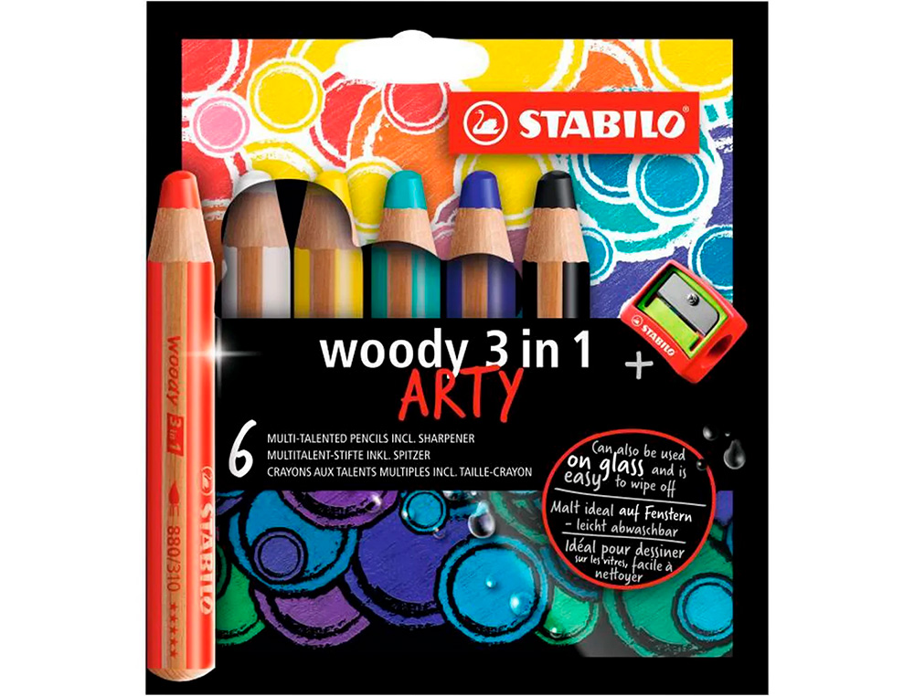 CRAYONS MULTI-TALENTS STABILO WOODY 3IN1 + 1 TAILLE-CRAYON ETUI CARTON DE 6
