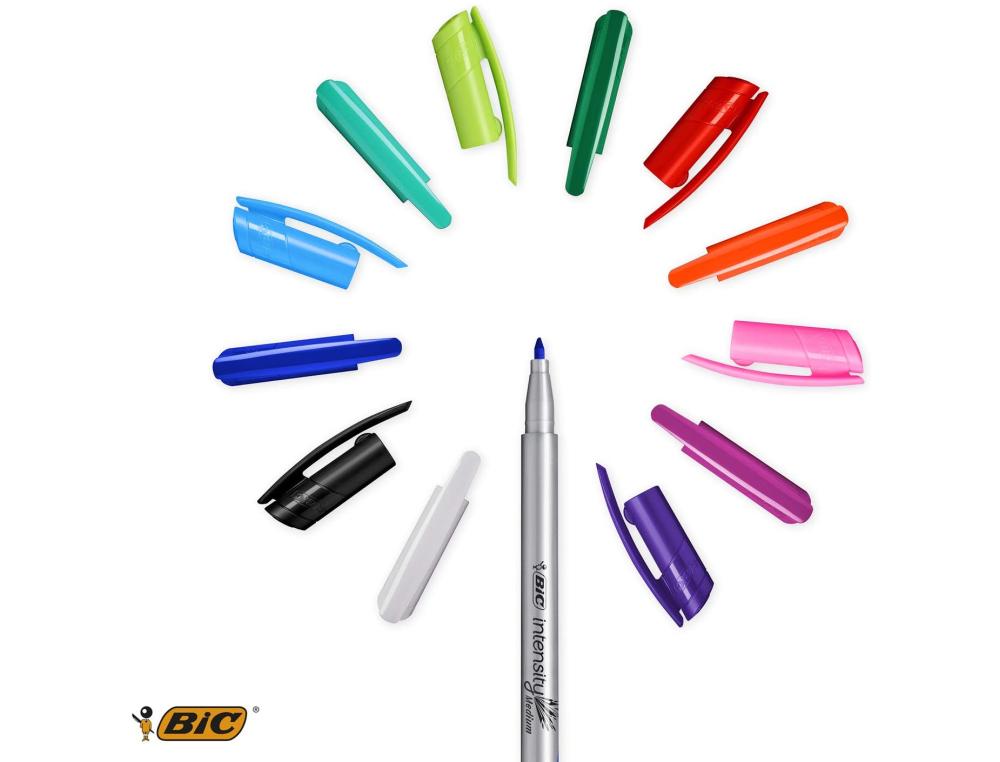 FEUTRE D'ECRITURE BIC INTENSITY POINTE MEDIUM PACK SEMI DURABLE DE 12 UNITES COLORIS ASSORTIS