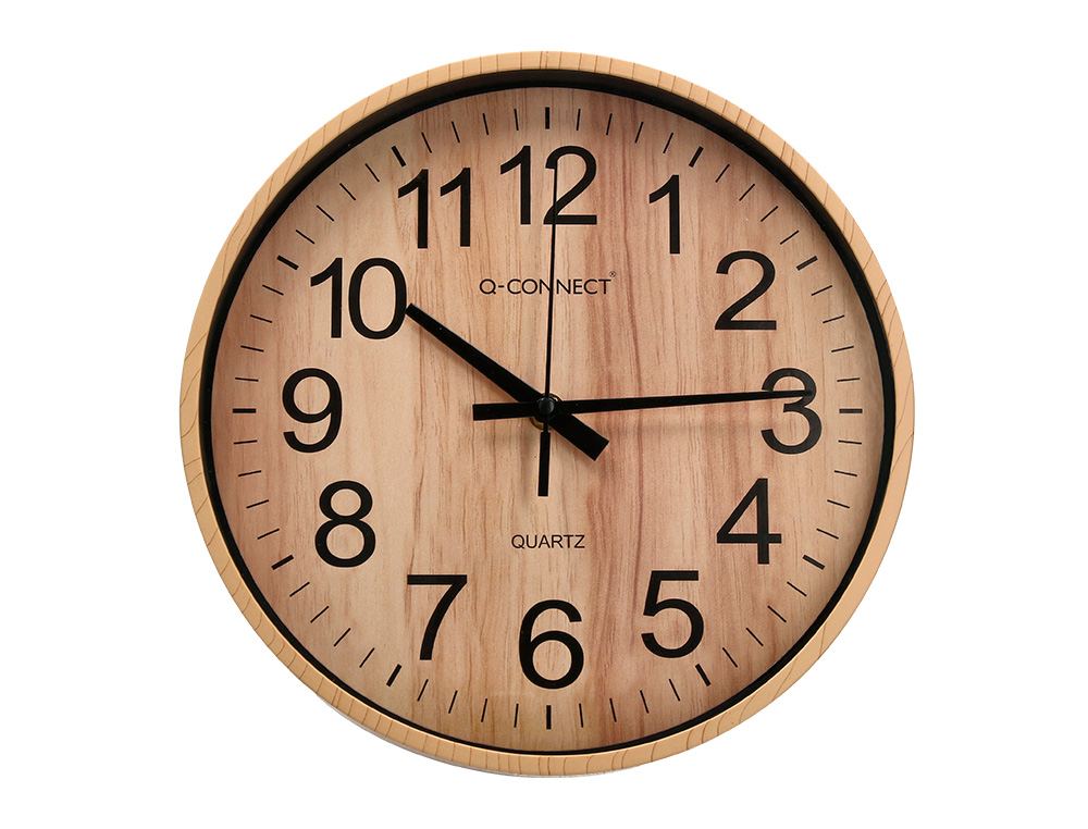 HORLOGE Q-CONNECT MURALE PLASTIQUE RONDE DIAMETRE      25,7CM MECANISME SILENCIEUX   COLORIS BOIS NATUREL