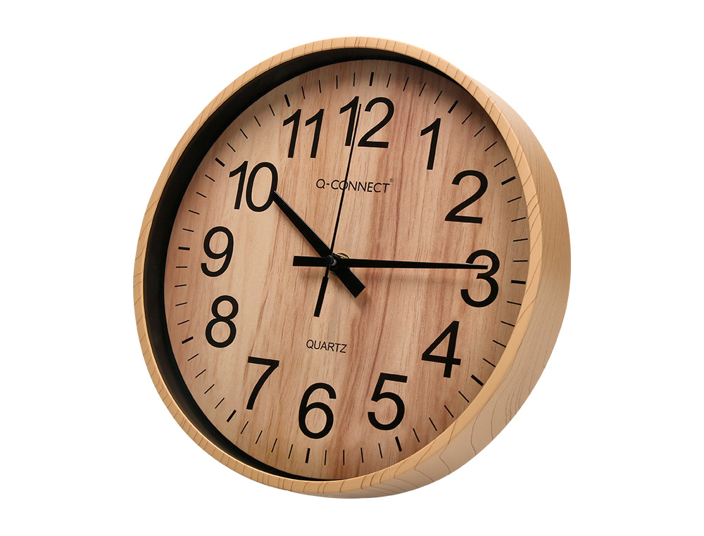HORLOGE Q-CONNECT MURALE PLASTIQUE RONDE DIAMETRE      25,7CM MECANISME SILENCIEUX   COLORIS BOIS NATUREL