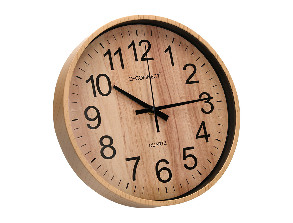 HORLOGE Q-CONNECT MURALE PLASTIQUE RONDE DIAMETRE      25,7CM MECANISME SILENCIEUX   COLORIS BOIS NATUREL