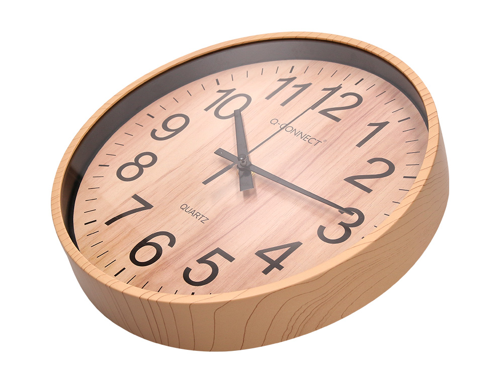 HORLOGE Q-CONNECT MURALE PLASTIQUE RONDE DIAMETRE      25,7CM MECANISME SILENCIEUX   COLORIS BOIS NATUREL