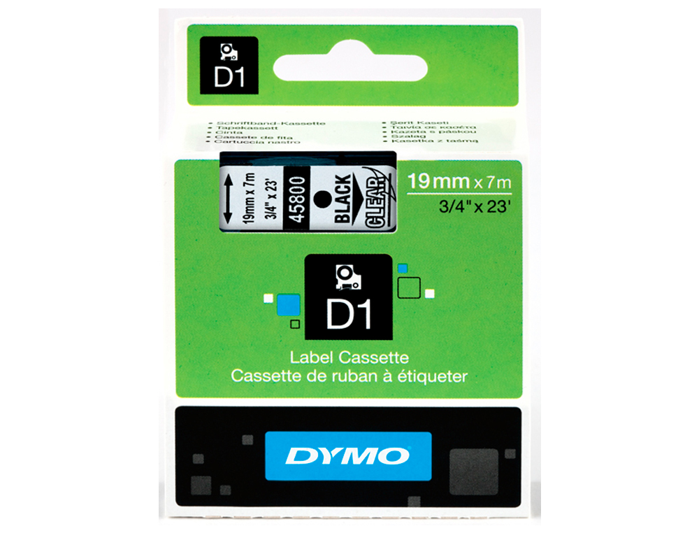 RUBAN TITREUSE DYMO 1000/5500 19MMX7M COLORIS IMPRESSION NOIR/TRANSPARENT