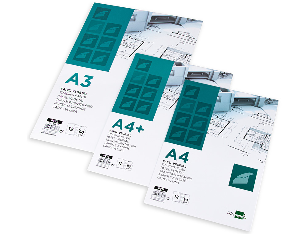 PAPIER CALQUE LIDERPAPEL A3 297X420MM 90G SACHET DE 12 FEUILLES