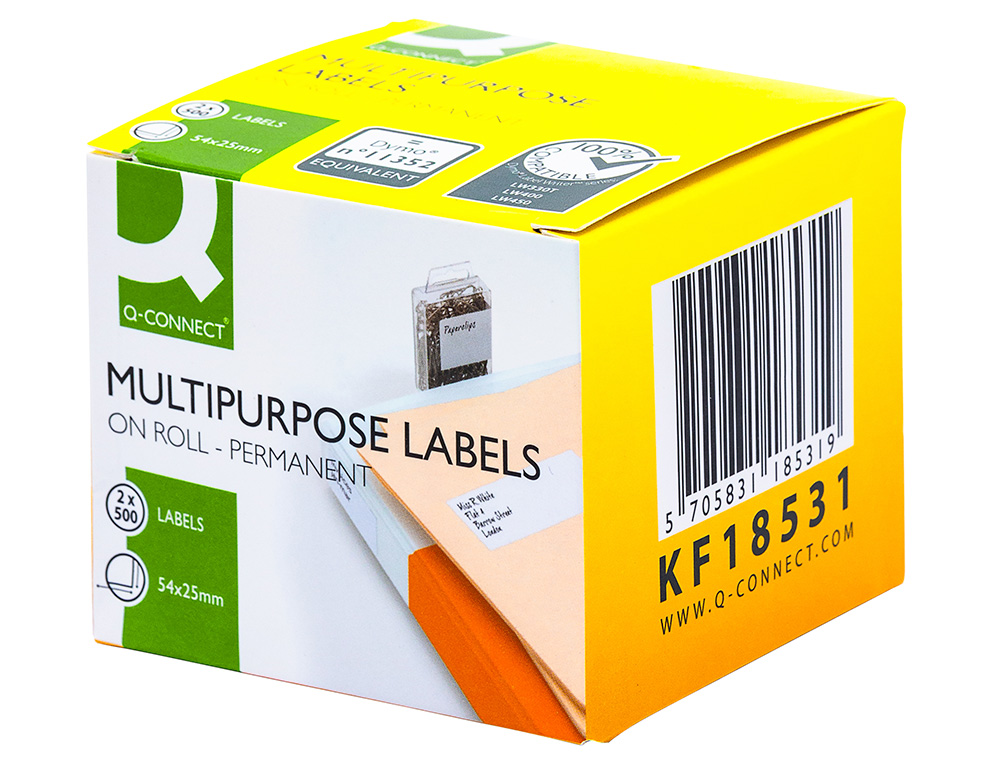 TIQUETTE ADHSIVE Q-CONNECT 54X25MM COMPATIBLE DYMO 11352 PERMANENTE BOTE 500 UNITS