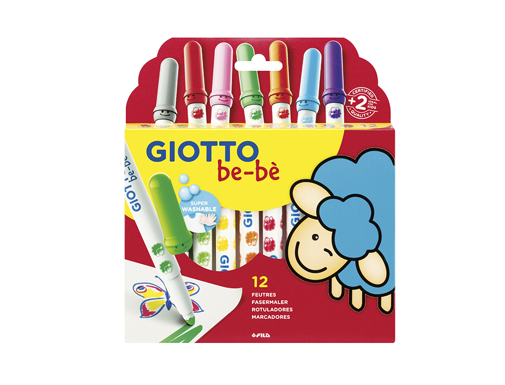 FEUTRE COLORIAGE GIOTTO BE-BÈ LAVABLE CAPUCHON VENTILÉ POINTE BLOQUÉE COLORIS ASSORTIS ÉTUI 12 UNITÉS