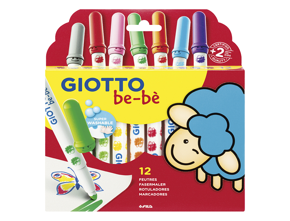FEUTRE COLORIAGE GIOTTO BE-BÈ LAVABLE CAPUCHON VENTILÉ POINTE BLOQUÉE COLORIS ASSORTIS ÉTUI 12 UNITÉS