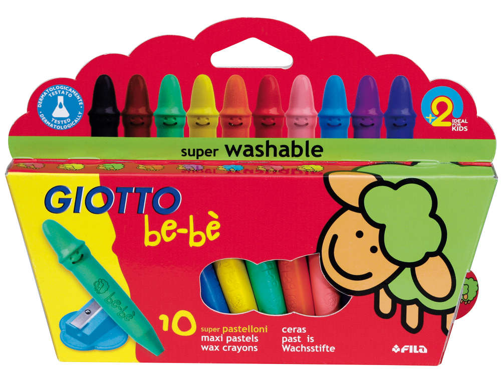 CRAYON CIRE COULEUR GIOTTO BE-BÈ + 1 TAILLE-CRAYON ÉTUI 10 UNITÉS