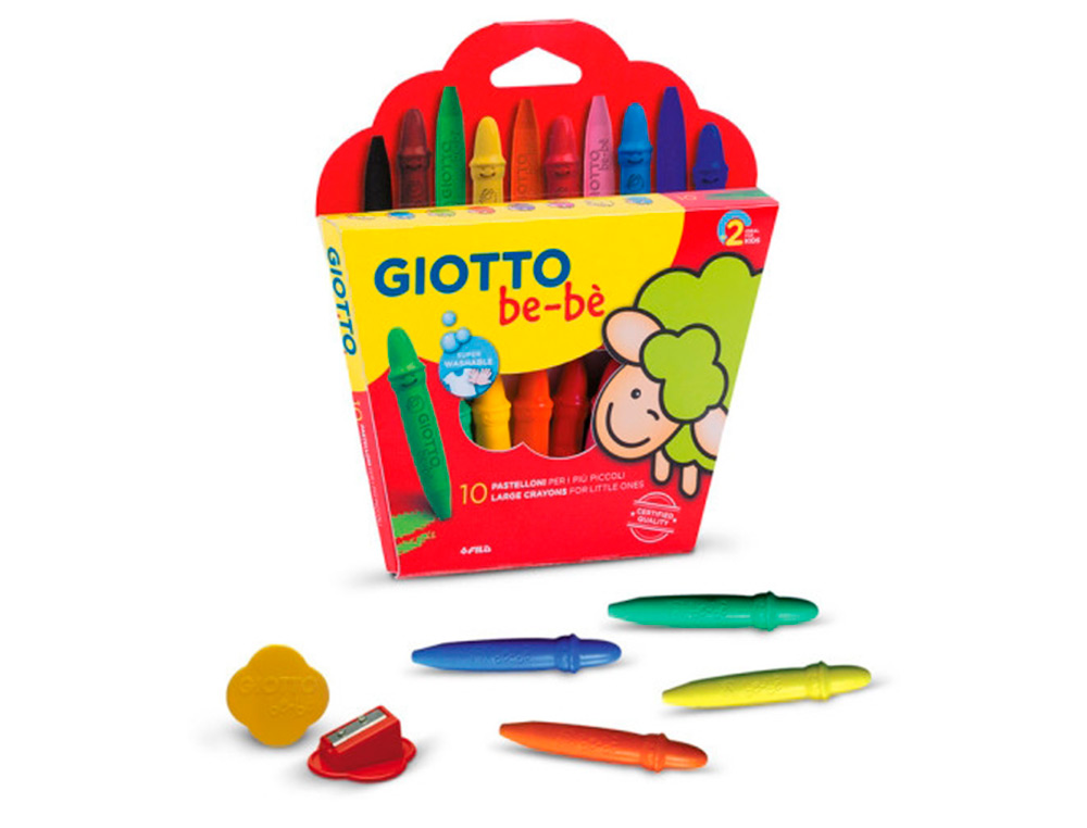 CRAYON CIRE COULEUR GIOTTO BE-BÈ + 1 TAILLE-CRAYON ÉTUI 10 UNITÉS
