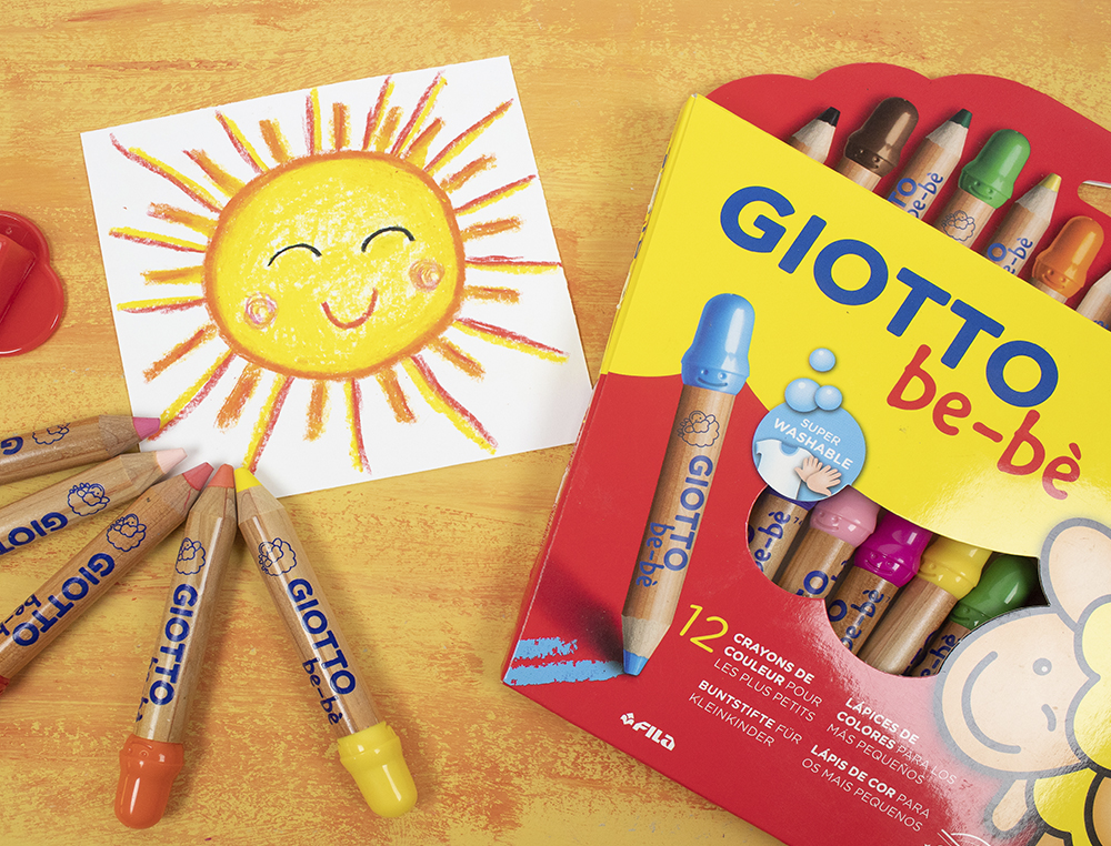 CRAYON COULEUR GIOTTO BE-BÈ MAXI TESTÉ DERMATOLOGIQUEMENT ÉTUI 12 UNITÉS + 1 TAILLE-CRAYON