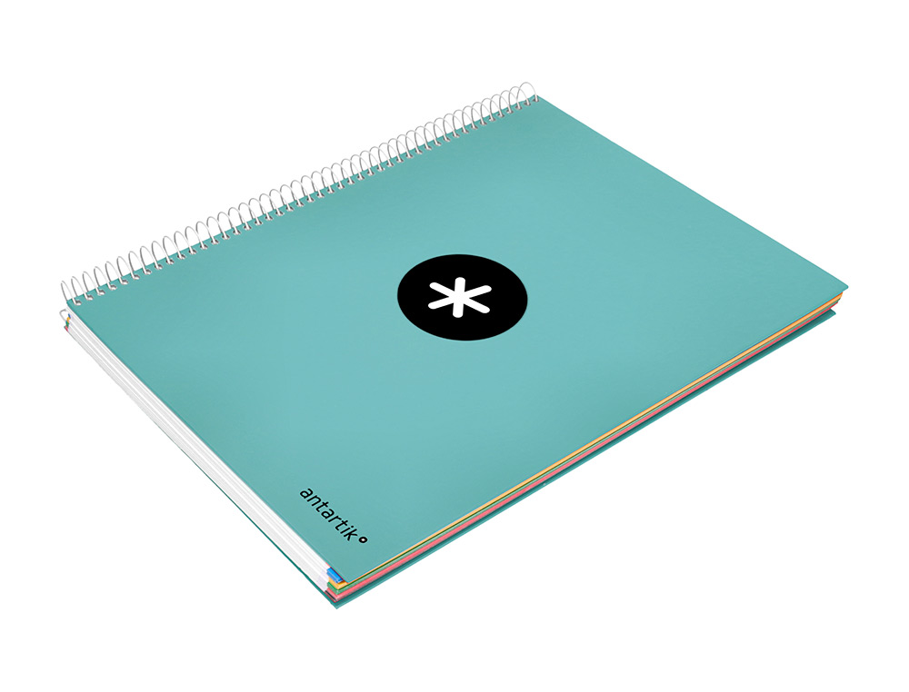 CAHIER SPIRALE LIDERPAPEL ANTARTIK A4 240P 100G REMBORDÉ QUADRILLAGE 5MM MICROPERFORÉ 5 BANDES 4 TROUS COLORIS MENTHE