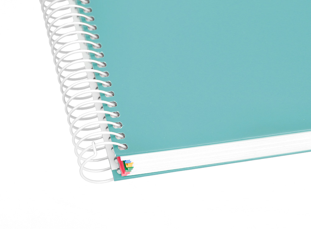 CAHIER SPIRALE LIDERPAPEL ANTARTIK A4 240P 100G REMBORDÉ QUADRILLAGE 5MM MICROPERFORÉ 5 BANDES 4 TROUS COLORIS MENTHE