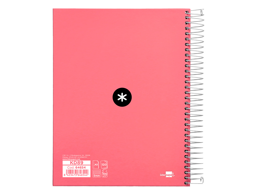 CAHIER SPIRALE ANTARTIK A5 240P 90G REMBORDÉ QUADRILLAGE 5MM MICROPERFORÉ 5 BANDES 6 TROUS COLORIS CORAIL