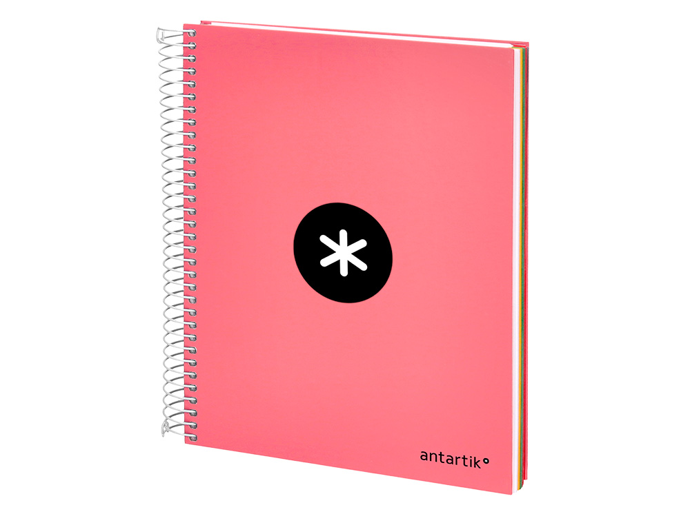 CAHIER SPIRALE ANTARTIK A5 240P 90G REMBORDÉ QUADRILLAGE 5MM MICROPERFORÉ 5 BANDES 6 TROUS COLORIS CORAIL