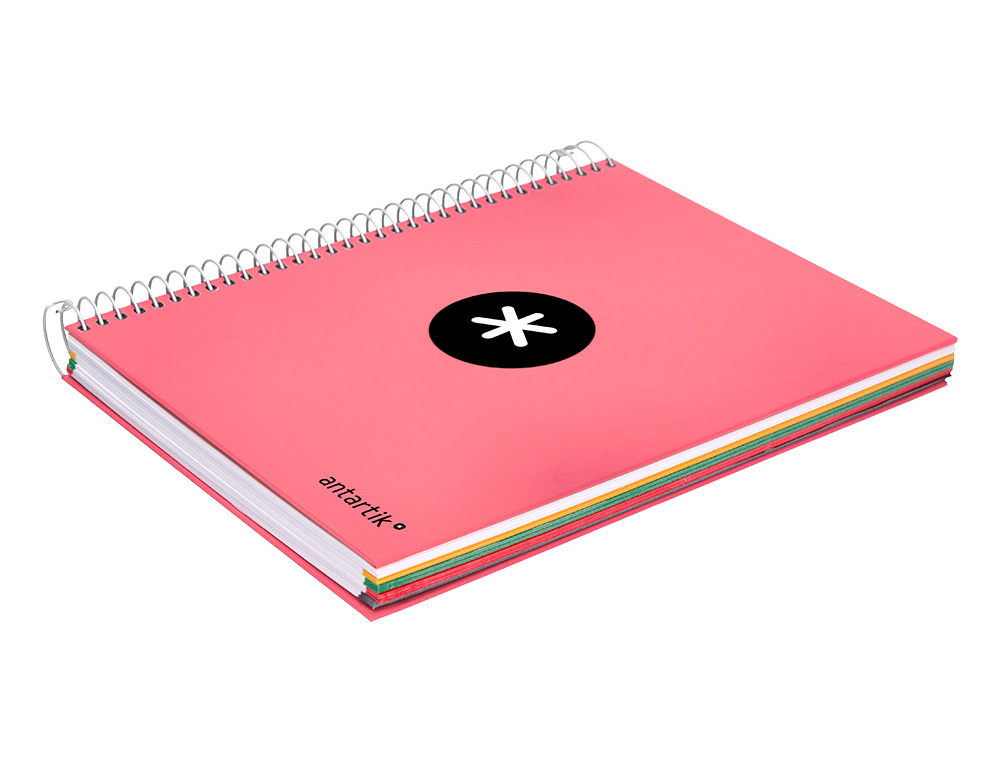 CAHIER SPIRALE ANTARTIK A5 240P 90G REMBORDÉ QUADRILLAGE 5MM MICROPERFORÉ 5 BANDES 6 TROUS COLORIS CORAIL