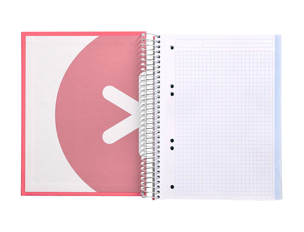 CAHIER SPIRALE ANTARTIK A5 240P 90G REMBORDÉ QUADRILLAGE 5MM MICROPERFORÉ 5 BANDES 6 TROUS COLORIS CORAIL