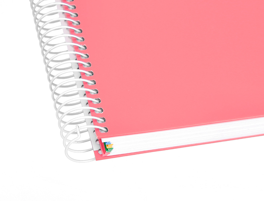 CAHIER SPIRALE ANTARTIK A5 240P 90G REMBORDÉ QUADRILLAGE 5MM MICROPERFORÉ 5 BANDES 6 TROUS COLORIS CORAIL