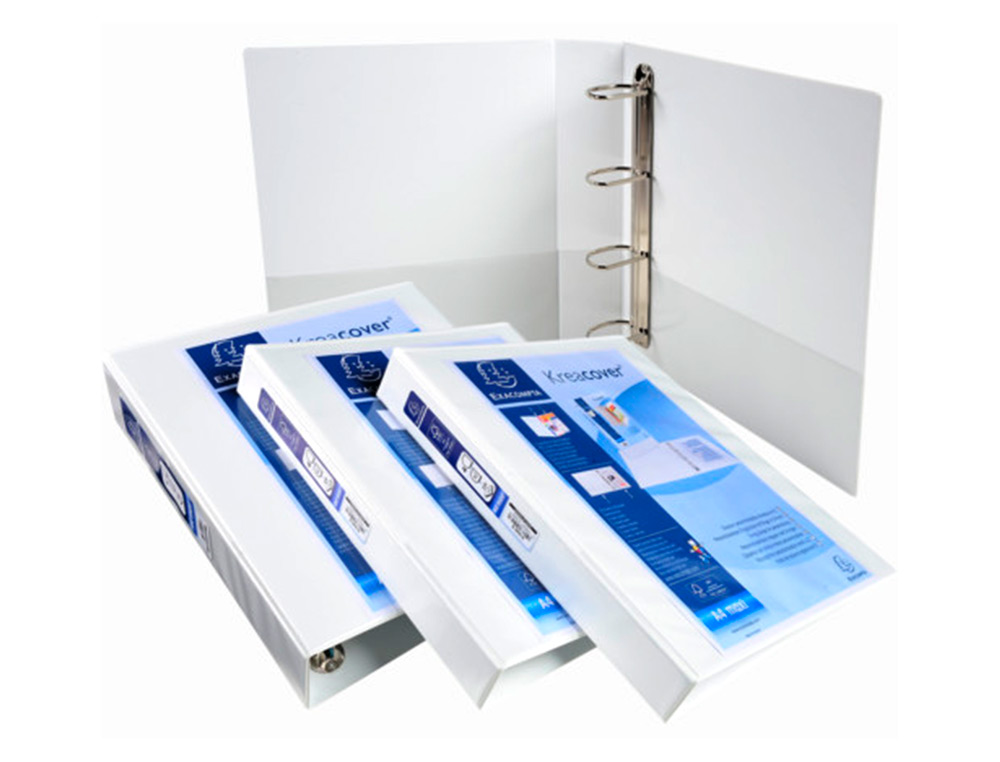 CLASSEUR EXACOMPTA KREACOVER 4 ANNEAUX 15MM A4+ CARTON RECOUVERT POLYPROPYLÈNE DOS 38MM PERSONNALISABLE BLANC