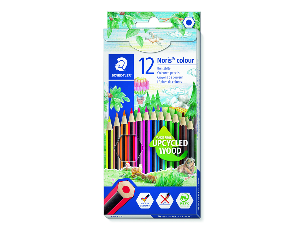 CRAYON COULEUR STAEDTLER NORIS COLOUR 185 HEXAGONAL 175MM ÉTUI CARTON WOPEX COULEURS ASSORTIES 12 UNITÉS