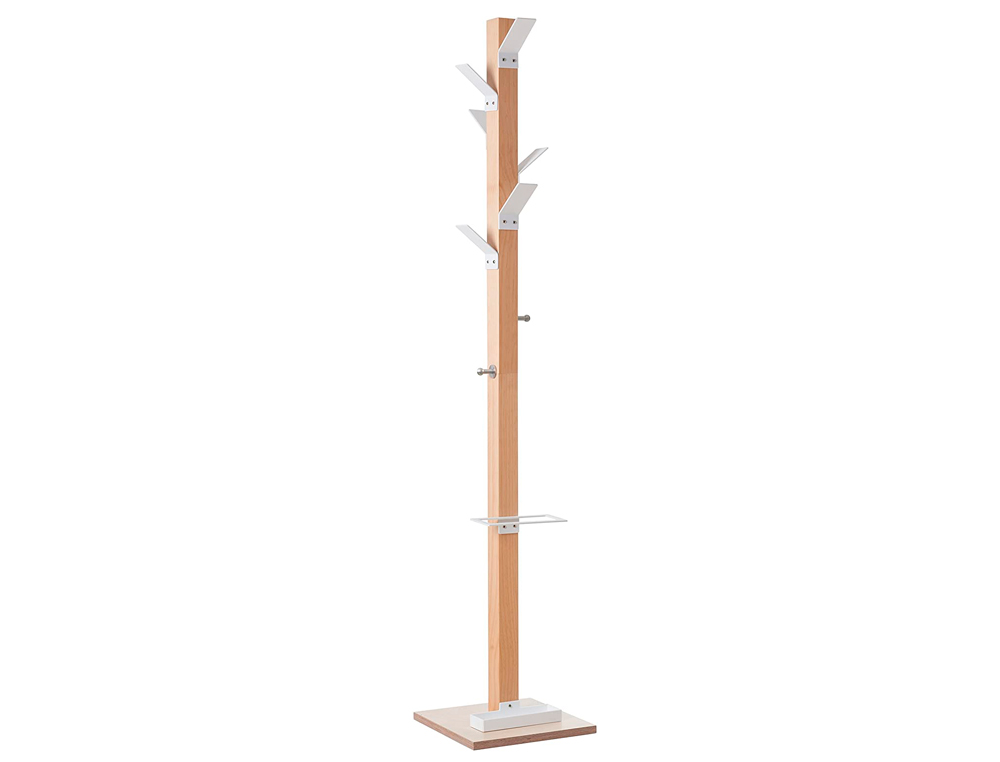 PORTE-MANTEAUX PAPERFLOW EASYCLOTH AVEC BASE 8 PATÈRES POLYSTYRÈNE ACIER CHROMÉ HAUTEUR 180CM + PORTE PARAPLUIES BLANC