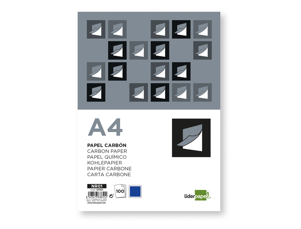 PAPIER CARBONE LIDERPAPEL FILM BLEU FORMAT A4 BOÎTE DE 100 FEUILLES