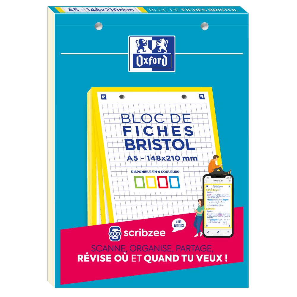 CAHIER DE FICHES BRISTOL 2.0 OXFORD A5 14,8X21CM 5X5MM COULEUR 30 UNITÉS
