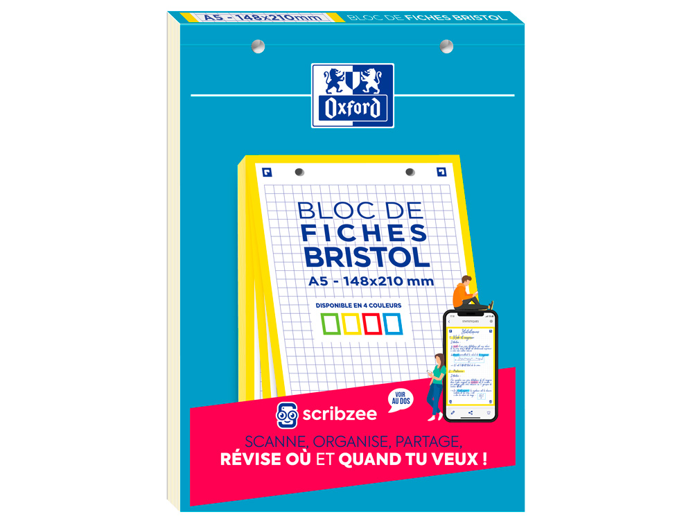 CAHIER DE FICHES BRISTOL 2.0 OXFORD A5 14,8X21CM 5X5MM COULEUR 30 UNITÉS