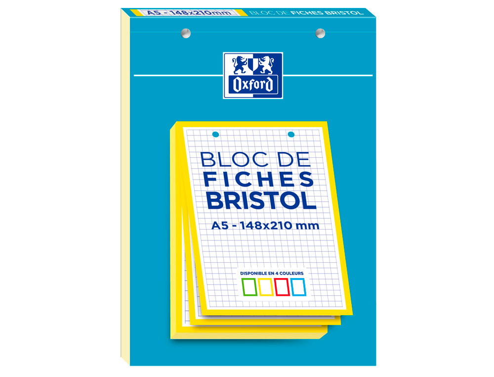 CAHIER DE FICHES BRISTOL 2.0 OXFORD A5 14,8X21CM 5X5MM COULEUR 30 UNITÉS