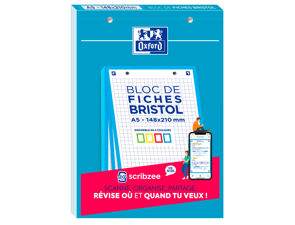 CAHIER DE FICHES BRISTOL 2.0 OXFORD A5 14,8X21CM 5X5MM COULEUR 30 UNITÉS