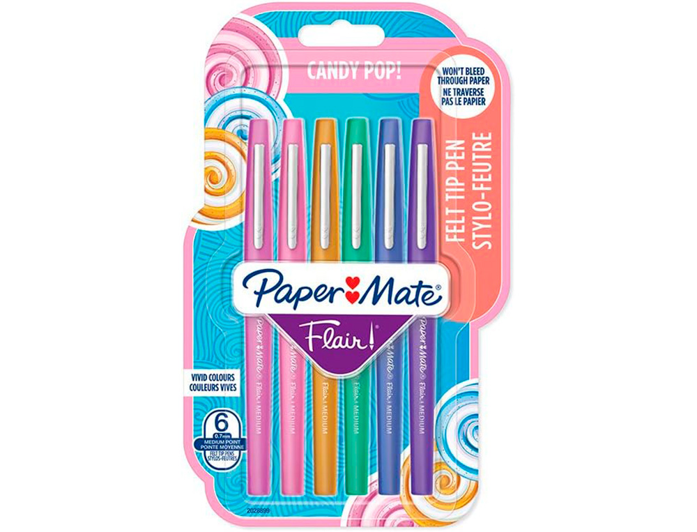 STYLO-FEUTRE PAPER MATE FLAIR ORIGINAL POINTE MOYENNE 1 MM LONGUE DURÉE DE VIE POCHETTE 6  COLORIS TROPICAL