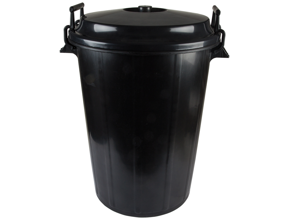 POUBELLE PLASTIQUE RÉSISTANT COUVERCLE 2 POIGNÉES FERMETURE CÔTÉS UTILISE SACS 85X105CM 100L COLORIS NOIR