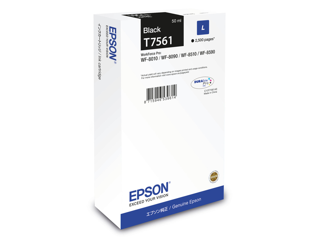 CARTOUCHE JET ENCRE EPSON T7561 HC ORIGINAL C13T75544010 COULEUR NOIR