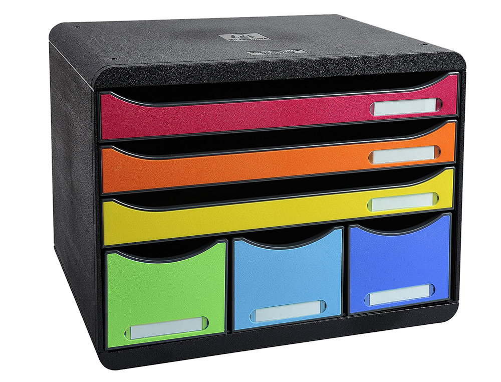 MODULE CLASSEMENT EXACOMPTA STORE-BOX MAXI 3 TIROIRS A4+ ET 3 TIROIRS TROITS 270X355X271MM COLORIS ARLEQUIN