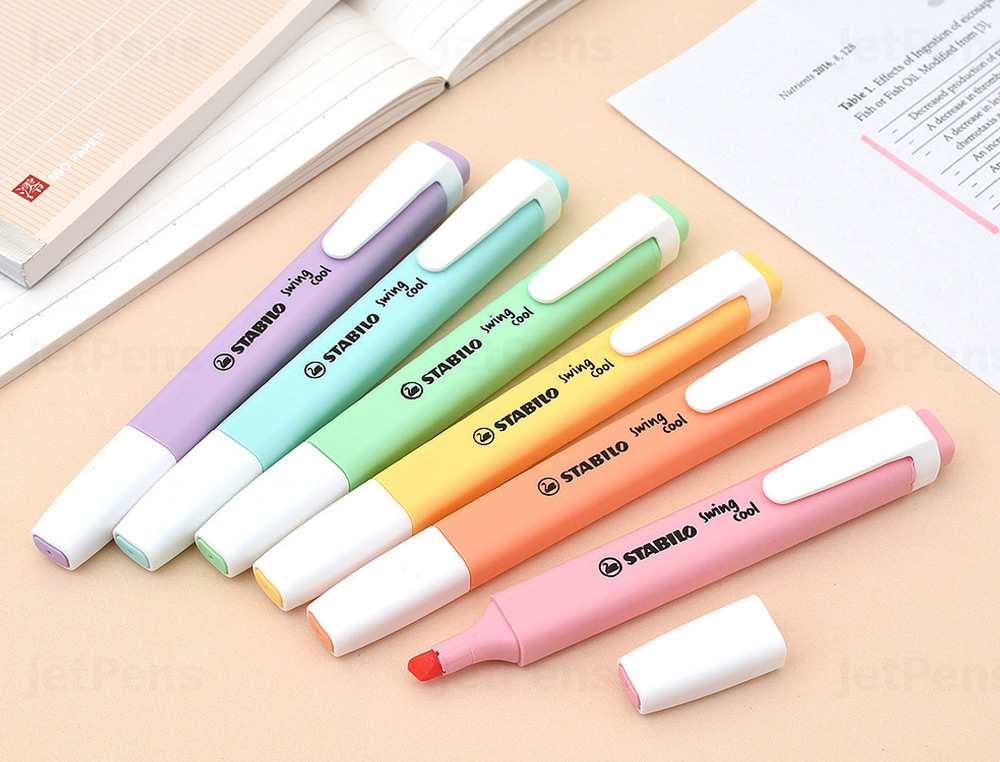 SURLIGNEUR STABILO SWING COOL PASTEL MODLE DE POCHE AVEC AGRAFE TRAC 1/4MM POCHETTE 6 COLORIS ASSORTIS